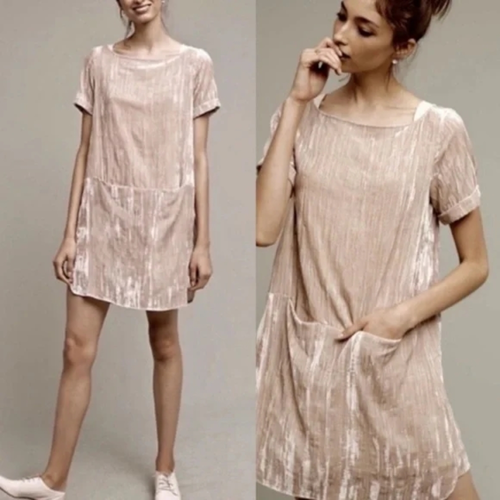 Anthropologie Floreat Beige Crushed Velvet Tunic Dress Medium